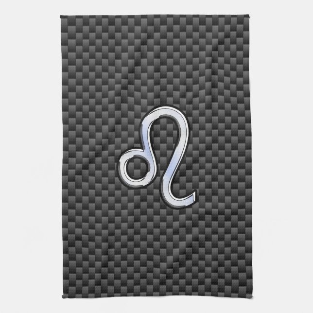 Linge De Cuisine Symbole Zodiaque Leo Argent Fibre Carbone Charbon (Vertical)