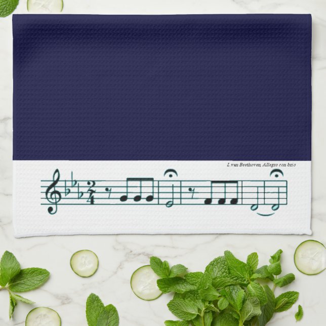 Linge De Cuisine Symphonie Beethoven No 5 (Bleu) (Plié)