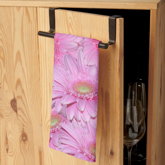 Linge De Cuisine "Symphonie des Gerberas roses" (Pliage en tiers)