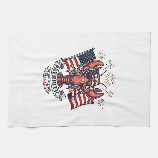 Linge De Cuisine T-Shirt_1 Gravure Vintage Drapeau Homard Patriotiq (Horizontal)