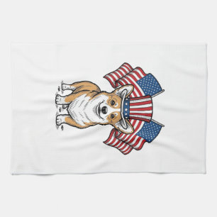 Linge De Cuisine T-shirt avec gravure vintage de chien Corgi patrio