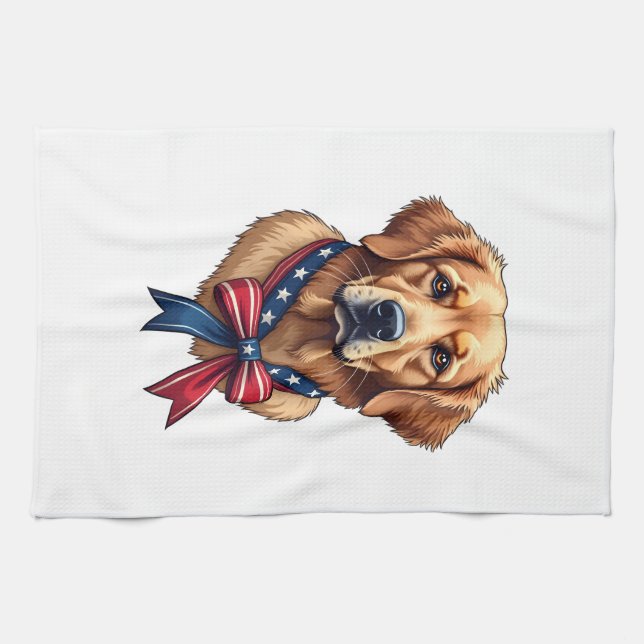 Linge De Cuisine T-shirt de la fête des Patriotes Golden Retriever  (Horizontal)