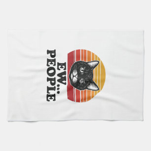 Linge De Cuisine T-shirt drôle de chat noir Ew personnes rétro couc
