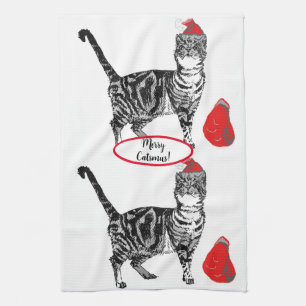 Linge De Cuisine Tabby Chat Noël Cool Chat Rouge Blanc Tea Serviett