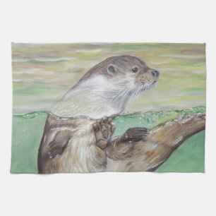 Linge De Cuisine Tableau de la loutre de rivière joueuse