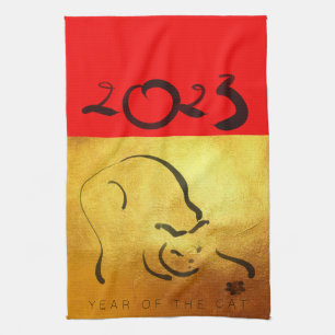 Linge De Cuisine Tableau original Chat Nouvel An vietnamien 2023 KT