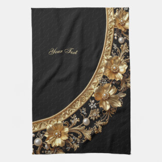 Linge De Cuisine Tablier de cuisine à fleurs dorées ornées