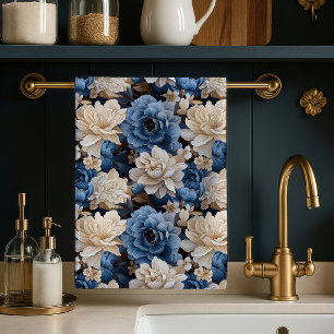 Linge De Cuisine Tablier de cuisine décoratif en lin floral bleu bl