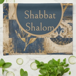 Linge De Cuisine Tablier de cuisine Shabbat Shalom, Juifs Or Bleu M