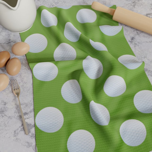 Linge De Cuisine Tablier de cuisine vert motif balle de golf (A fun golf ball pattern kitchen towel for your Golfing Dad or Mom)