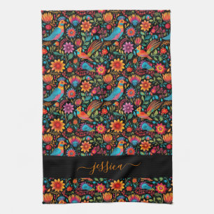 Linge De Cuisine tablier de nom floral noir mexicain