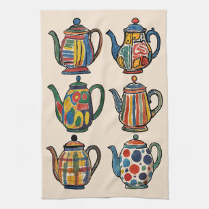 Linge De Cuisine Tablier de théière coloré peint