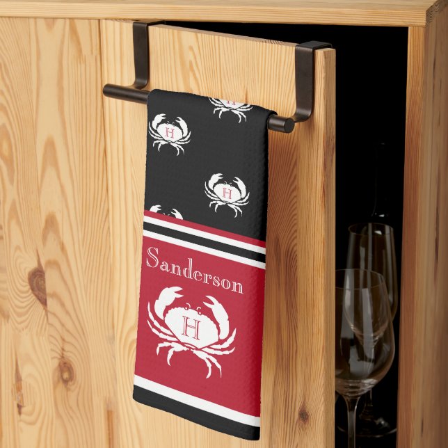 Linge De Cuisine Tablier marin Monogramme Rouge Noir Blanc Crabe No (Pliage en tiers)