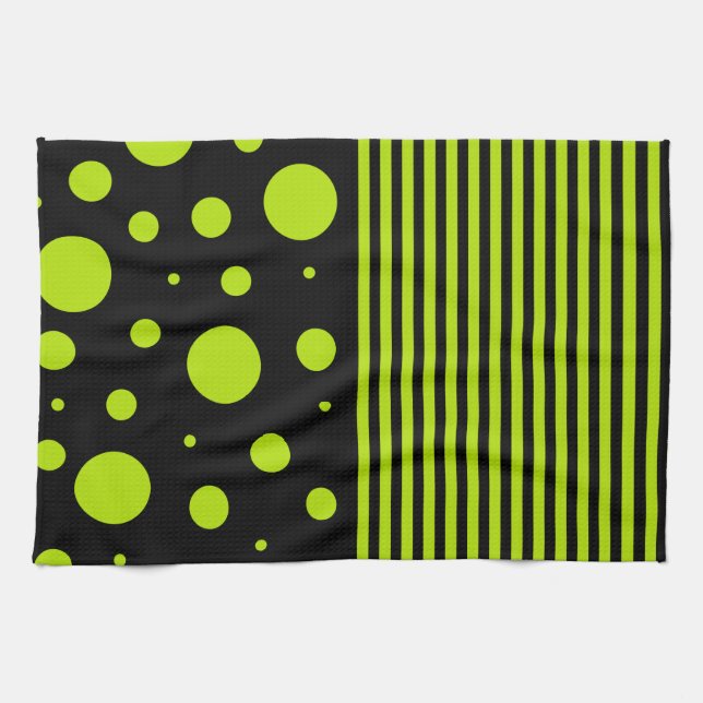 Linge De Cuisine Taches et Rayures - Vert Citron (Horizontal)