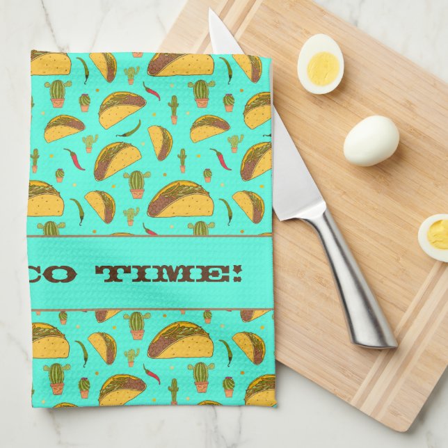 Linge De Cuisine Taco Time Cool Mexicain Motif alimentaire Bleu (Quart Plié)