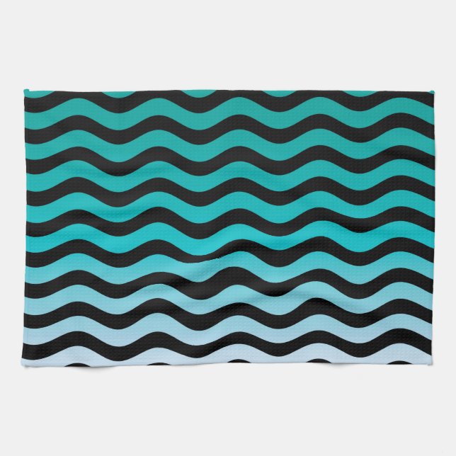 Linge De Cuisine Tailles turquoise ondulées (Horizontal)