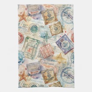 Linge De Cuisine Tampon de passeport rustique motif voyage (7)
