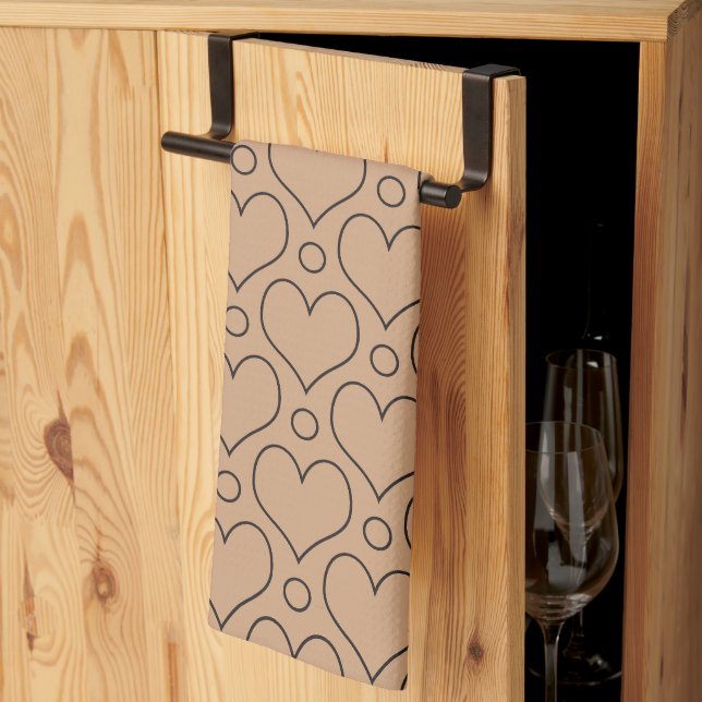 Linge De Cuisine Tan et Black Love Coeurs et motif Pois (Pliage en tiers)
