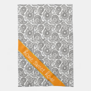 Linge De Cuisine Tangerine Black Paisley