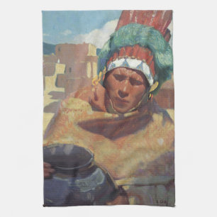 Linge De Cuisine Taos Indian tenant un pot d'eau par Blumenschein