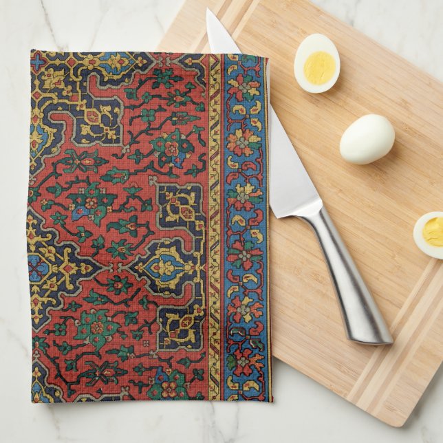 Linge De Cuisine Tapis Perse Tapis Rouge Bleu classique (Quart Plié)