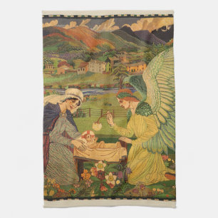 Linge De Cuisine Tapisserie religieuse vintage avec Bébé Jésus Chri