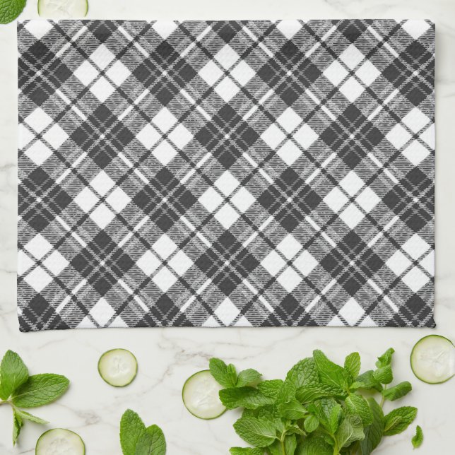 Linge De Cuisine Tartan motif vacances Noël noir blanc (Plié)