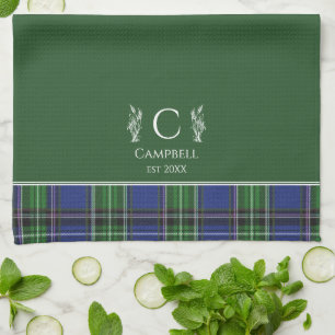 Linge De Cuisine Tartan vert Plaid Nom personnalisé Monogramme