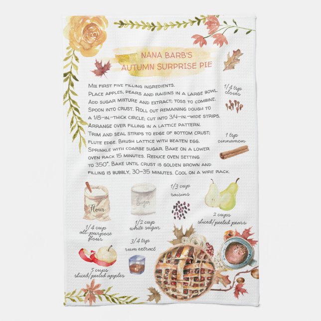 Linge De Cuisine Tarte d'automne | Aquarelle de recette (Vertical)