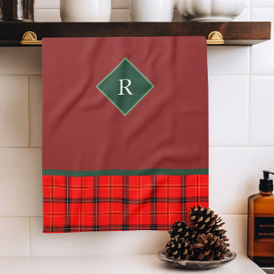 Linge De Cuisine Tartelan de Noël rouge et vert patiné Monogramme