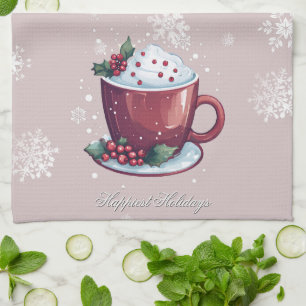 Linge De Cuisine Tasse de Chocolat Chaud de Noël Rose Pâle