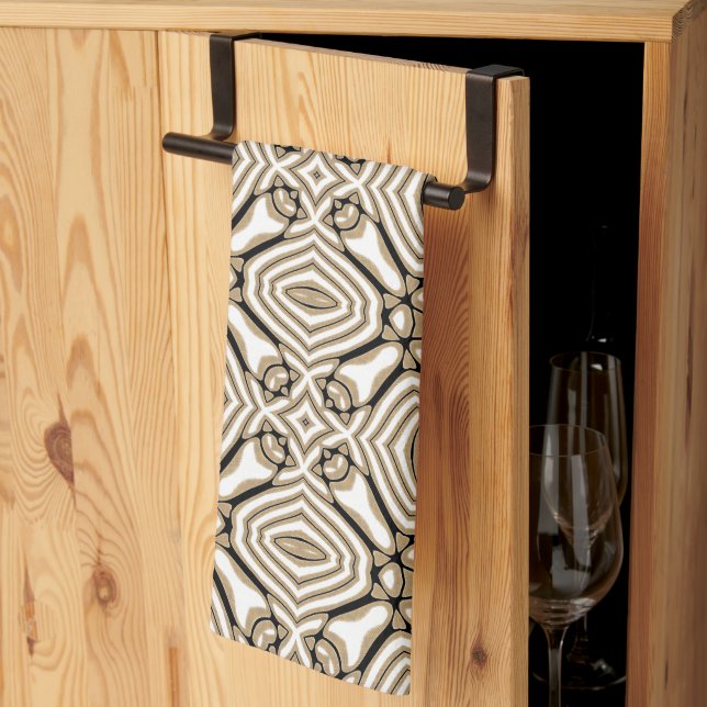 Linge De Cuisine Taupe beige Brown Black White Bohemian Tribe Art (Pliage en tiers)
