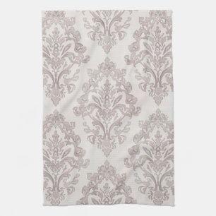 Linge De Cuisine Taupe Doux Damassé Aquarelle Floral Classique