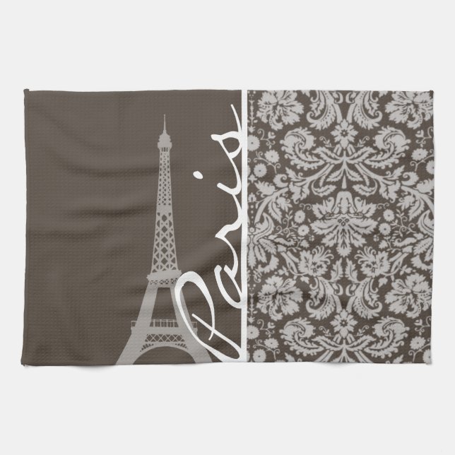 Linge De Cuisine Taupe foncée, Damas Brown ; Paris (Horizontal)