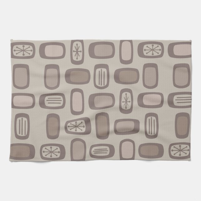 Linge De Cuisine Taupe Rectangles arrondies MCM du milieu du siècle (Horizontal)