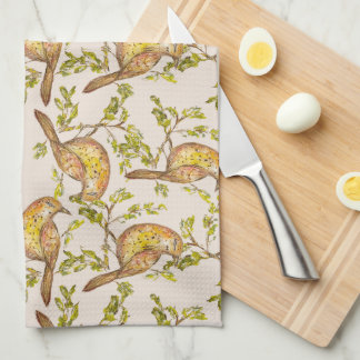 Linge De Cuisine Tea Towel With Hand-Painted Birds on Branches