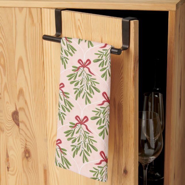 Linge De Cuisine Tea towel with mistletoe design (Pliage en tiers)