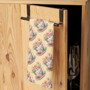 Linge De Cuisine Teacup Patchwork avec Fleurs Whimsical