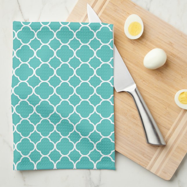 Linge De Cuisine Teal Quatrefoil Pattern (Quart Plié)
