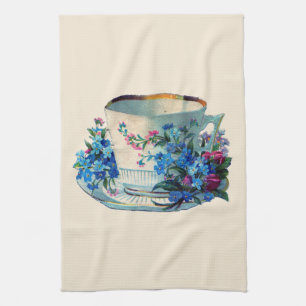 LINGE DE CUISINE TEATOWEL : TEACUP VINTAGE AVEC FLEURS