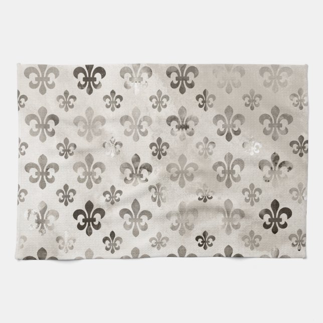 Linge De Cuisine Tendance Argent Gray Fleur De Lis Motif (Horizontal)