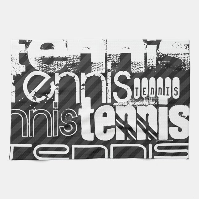 Linge De Cuisine Tennis ; Gris Noir & Sombre (Horizontal)