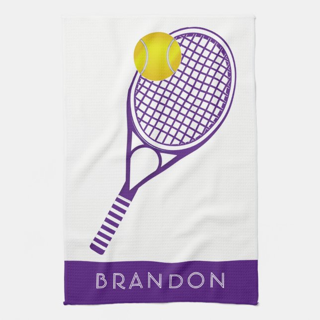 Linge De Cuisine Tennis Purple Nom ou monogramme personnalisé (Vertical)