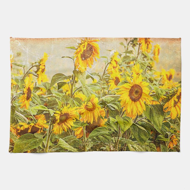 Linge De Cuisine Terrain de tournesol Vintage Jaune Style de ferme (Horizontal)