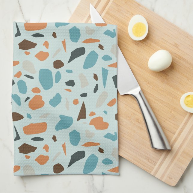 Linge De Cuisine Terrazzo bleu Motif (Quart Plié)