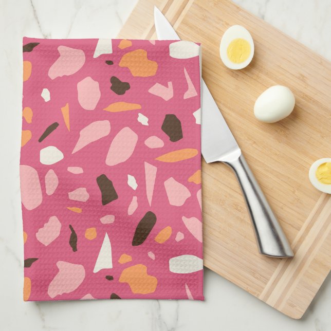 Linge De Cuisine Terrazzo Motif rose (Quart Plié)