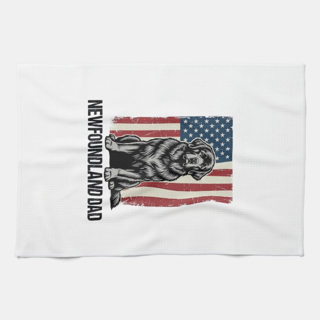 Linge De Cuisine Terre-Neuve Papa Chien Patriotique Vintage (Horizontal)