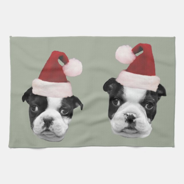 Linge De Cuisine Terriers de Boston de Noël (Horizontal)