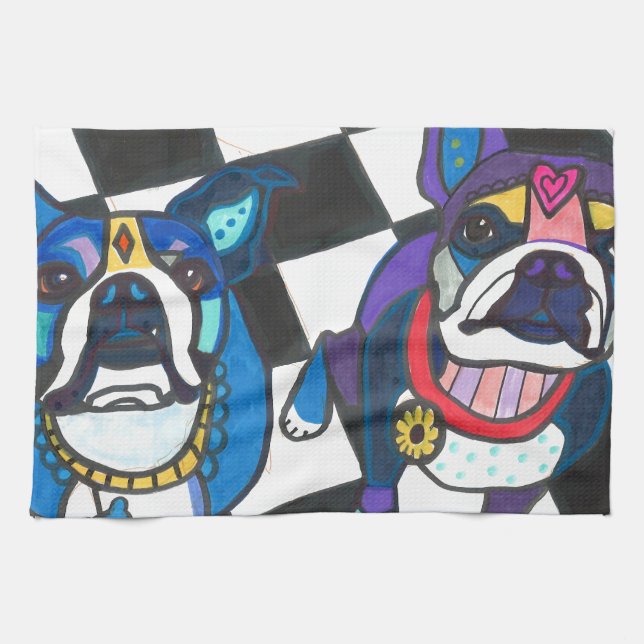 Linge De Cuisine Terriers de Boston par Heather Galler (Horizontal)