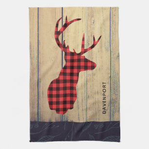 Linge De Cuisine Tête de cerf avec Antlers - Rouge rustique Plaid